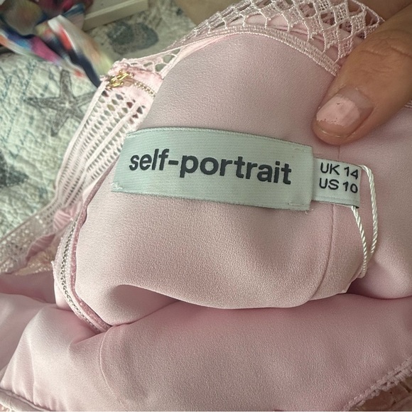 NWT Self-Portrait Dress Stripe Guipure Off-The-Shoulder Mini in Pink - Picture 8 of 8